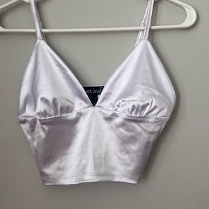 White silk cropped tank top.